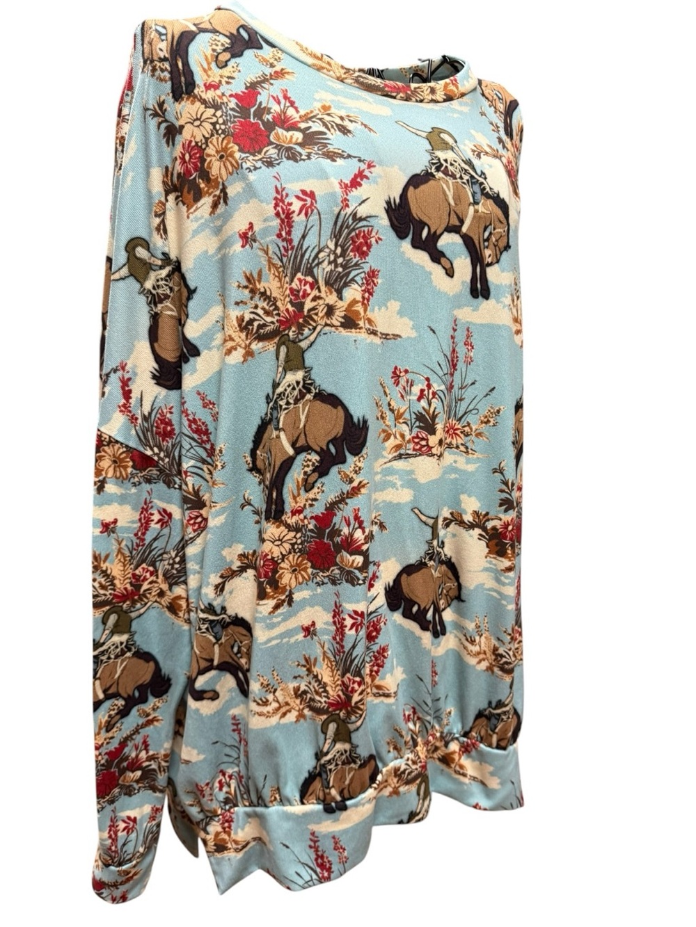 Light Blue Western Cowboy Floral Sweatshirt L/XL - Picture 2 of 8
